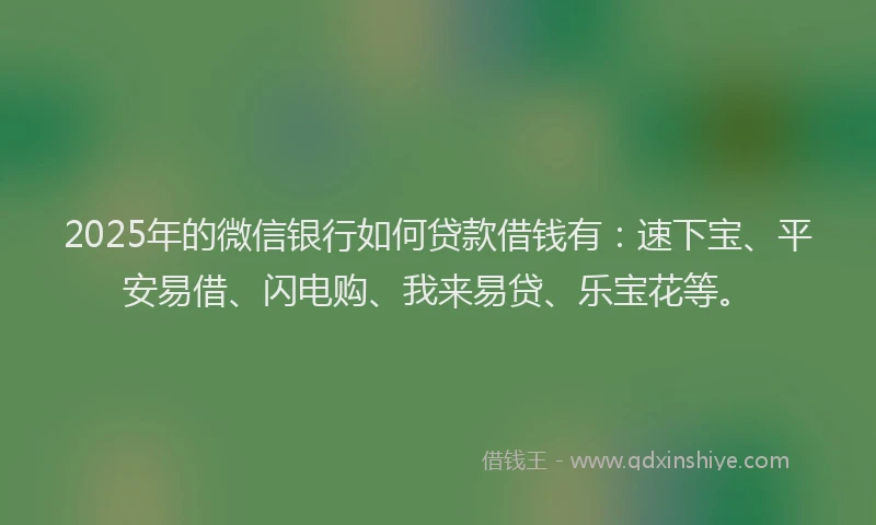 2025年的微信银行如何贷款借钱有：速下宝、平安易借、闪电购、我来易贷、乐宝花等。