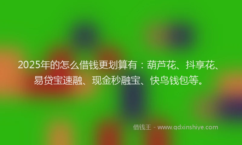 2025年的怎么借钱更划算有：葫芦花、抖享花、易贷宝速融、现金秒融宝、快鸟钱包等。
