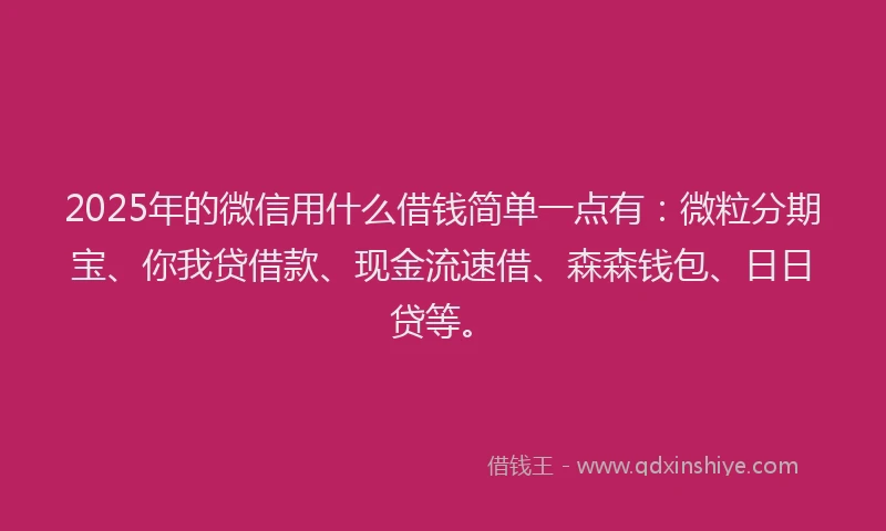 2025年的微信用什么借钱简单一点有：微粒分期宝、你我贷借款、现金流速借、森森钱包、日日贷等。