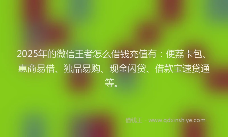 2025年的微信王者怎么借钱充值有：便荔卡包、惠商易借、独品易购、现金闪贷、借款宝速贷通等。