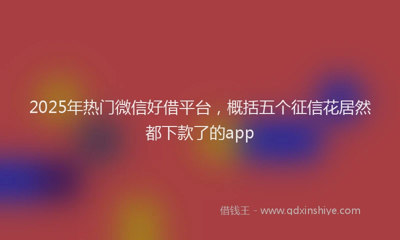 2025年热门微信好借平台，概括五个征信花居然都下款了的app