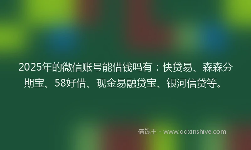 2025年的微信账号能借钱吗有：快贷易、森森分期宝、58好借、现金易融贷宝、银河信贷等。