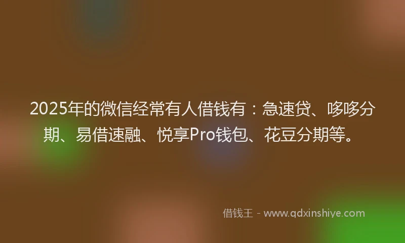 2025年的微信经常有人借钱有:急速贷、哆哆分期、易借速融、悦享Pro钱包、花豆分期等。