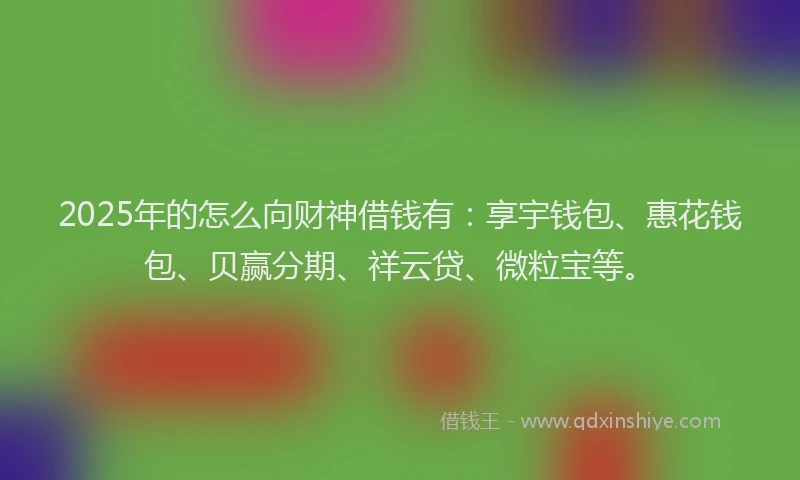 2025年的怎么向财神借钱有：享宇钱包、惠花钱包、贝赢分期、祥云贷、微粒宝等。