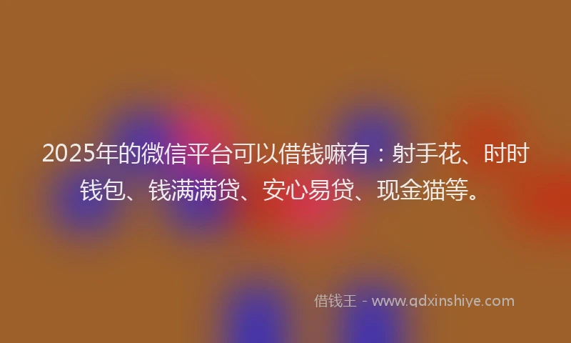 2025年的微信平台可以借钱嘛有：射手花、时时钱包、钱满满贷、安心易贷、现金猫等。