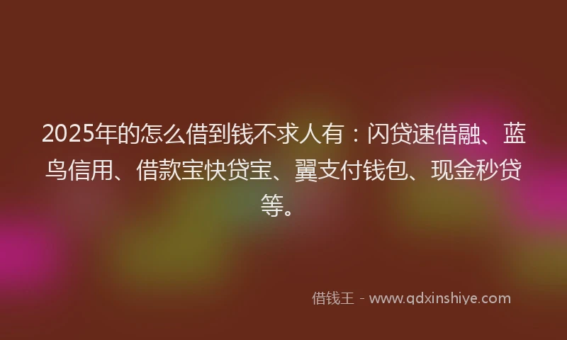 2025年的怎么借到钱不求人有：闪贷速借融、蓝鸟信用、借款宝快贷宝、翼支付钱包、现金秒贷等。