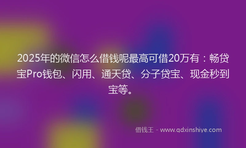 2025年的微信怎么借钱呢最高可借20万有：畅贷宝Pro钱包、闪用、通天贷、分子贷宝、现金秒到宝等。