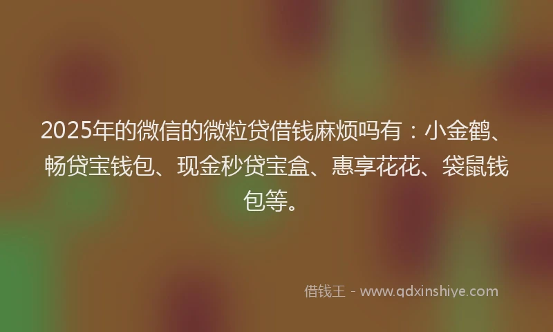 2025年的微信的微粒贷借钱麻烦吗有：小金鹤、畅贷宝钱包、现金秒贷宝盒、惠享花花、袋鼠钱包等。