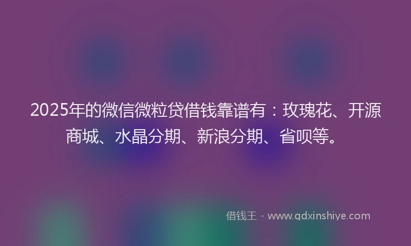 2025年的微信微粒贷借钱靠谱有：玫瑰花、开源商城、水晶分期、新浪分期、省呗等。