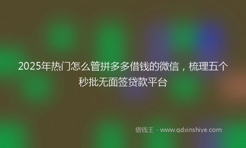 2025年热门怎么管拼多多借钱的微信，梳理五个秒批无面签贷款平台