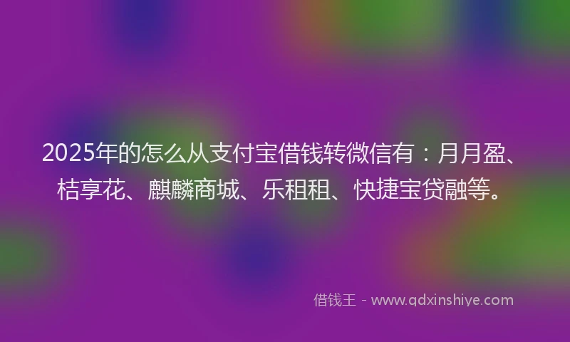 2025年的怎么从支付宝借钱转微信有：月月盈、桔享花、麒麟商城、乐租租、快捷宝贷融等。