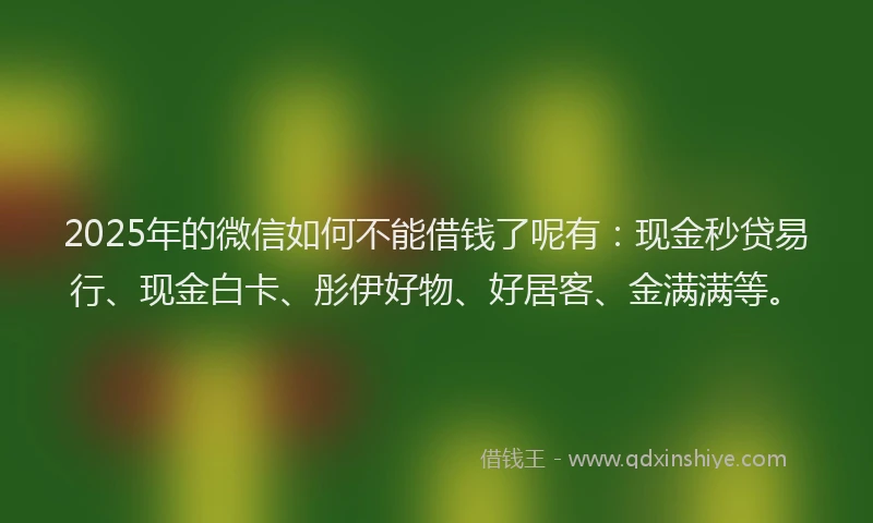 2025年的微信如何不能借钱了呢有：现金秒贷易行、现金白卡、彤伊好物、好居客、金满满等。