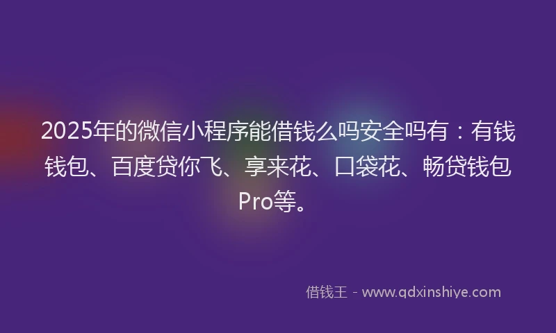2025年的微信小程序能借钱么吗安全吗有：有钱钱包、百度贷你飞、享来花、口袋花、畅贷钱包Pro等。