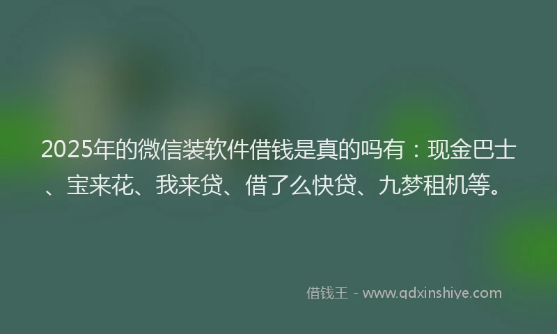 2025年的微信装软件借钱是真的吗有：现金巴士、宝来花、我来贷、借了么快贷、九梦租机等。