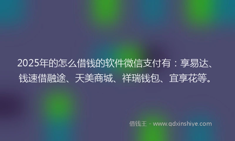 2025年的怎么借钱的软件微信支付有：享易达、钱速借融途、天美商城、祥瑞钱包、宜享花等。
