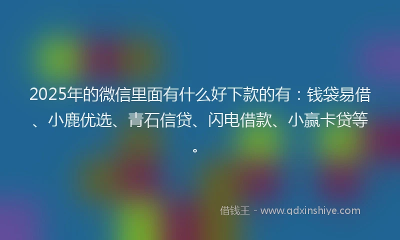 2025年的微信里面有什么好下款的有:钱袋易借、小鹿优选、青石信贷、闪电借款、小赢卡贷等。