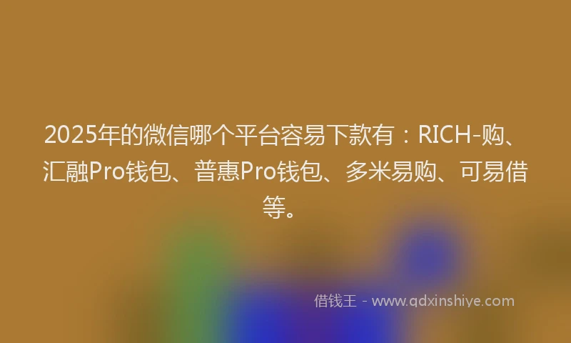 2025年的微信哪个平台容易下款有：RICH-购、汇融Pro钱包、普惠Pro钱包、多米易购、可易借等。