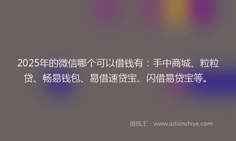 2025年的微信哪个可以借钱有：手中商城、粒粒贷、畅易钱包、易借速贷宝、闪借易贷宝等。