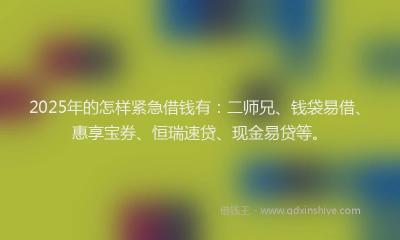 2025年的怎样紧急借钱有：二师兄、钱袋易借、惠享宝券、恒瑞速贷、现金易贷等。