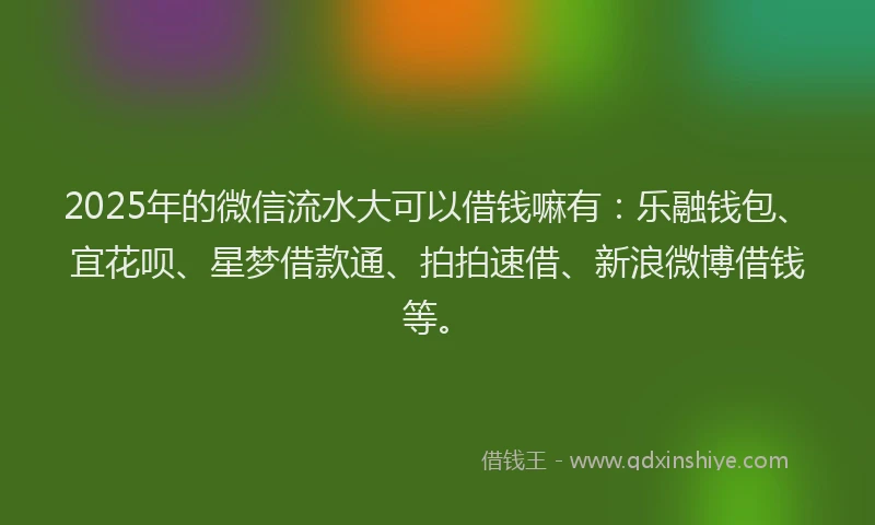 2025年的微信流水大可以借钱嘛有：乐融钱包、宜花呗、星梦借款通、拍拍速借、新浪微博借钱等。