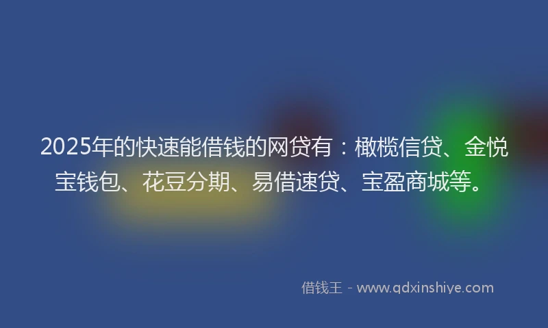 2025年的快速能借钱的网贷有：橄榄信贷、金悦宝钱包、花豆分期、易借速贷、宝盈商城等。