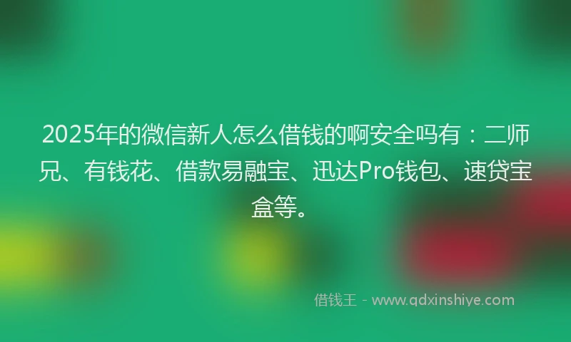 2025年的微信新人怎么借钱的啊安全吗有：二师兄、有钱花、借款易融宝、迅达Pro钱包、速贷宝盒等。