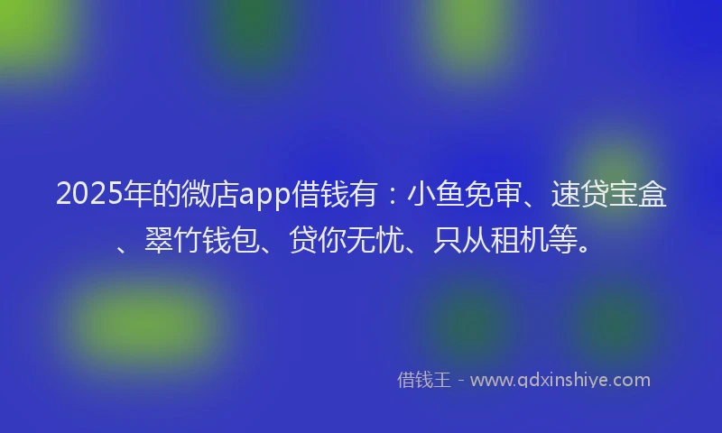 2025年的微店app借钱有：小鱼免审、速贷宝盒、翠竹钱包、贷你无忧、只从租机等。