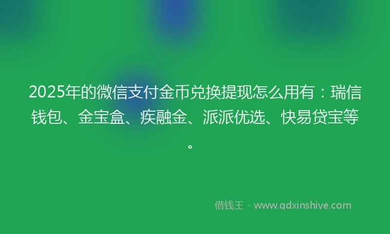 2025年的微信支付金币兑换提现怎么用有：瑞信钱包、金宝盒、疾融金、派派优选、快易贷宝等。