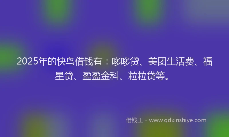 2025年的快鸟借钱有：哆哆贷、美团生活费、福星贷、盈盈金科、粒粒贷等。