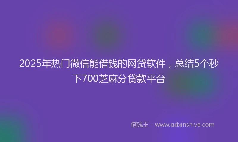 2025年热门微信能借钱的网贷软件，总结5个秒下700芝麻分贷款平台