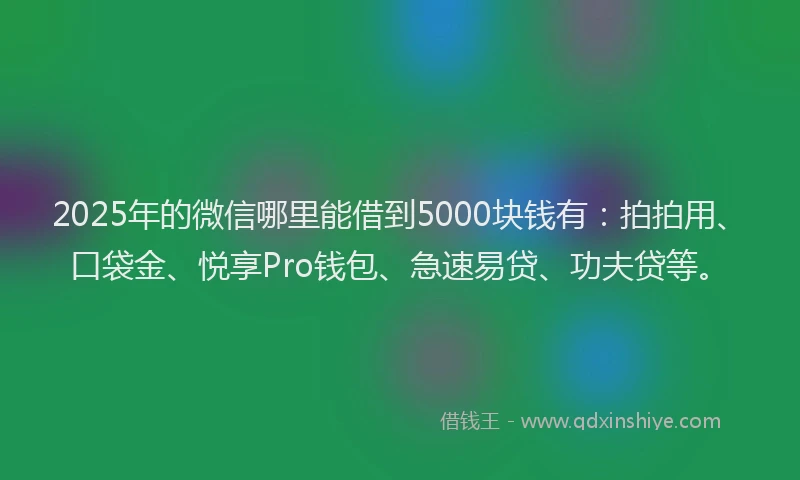 2025年的微信哪里能借到5000块钱有：拍拍用、口袋金、悦享Pro钱包、急速易贷、功夫贷等。