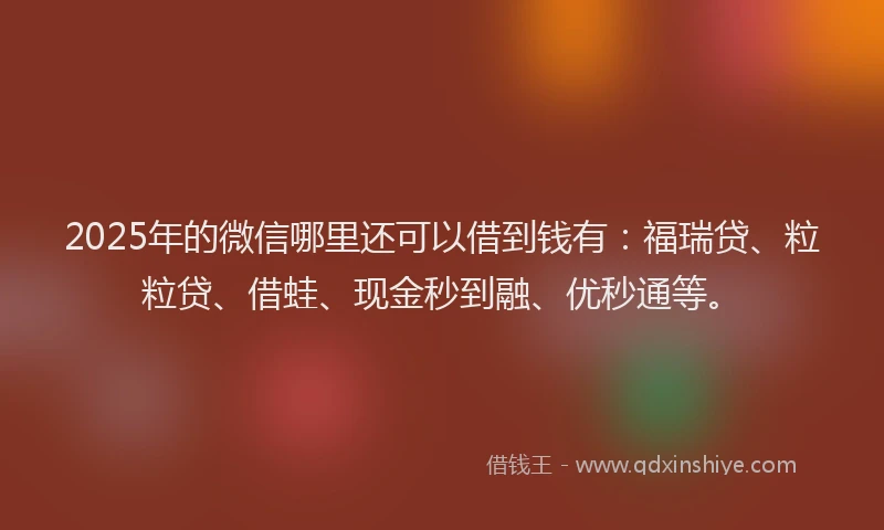2025年的微信哪里还可以借到钱有：福瑞贷、粒粒贷、借蛙、现金秒到融、优秒通等。