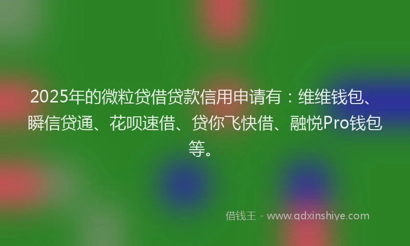 2025年的微粒贷借贷款信用申请有:维维钱包、瞬信贷通、花呗速借、贷你飞快借、融悦Pro钱包等。