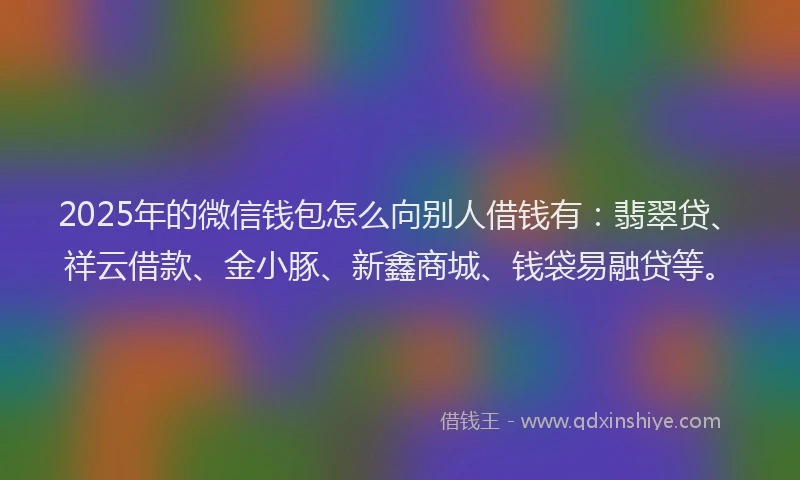 2025年的微信钱包怎么向别人借钱有：翡翠贷、祥云借款、金小豚、新鑫商城、钱袋易融贷等。