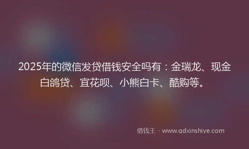 2025年的微信发贷借钱安全吗有：金瑞龙、现金白鸽贷、宜花呗、小熊白卡、酷购等。