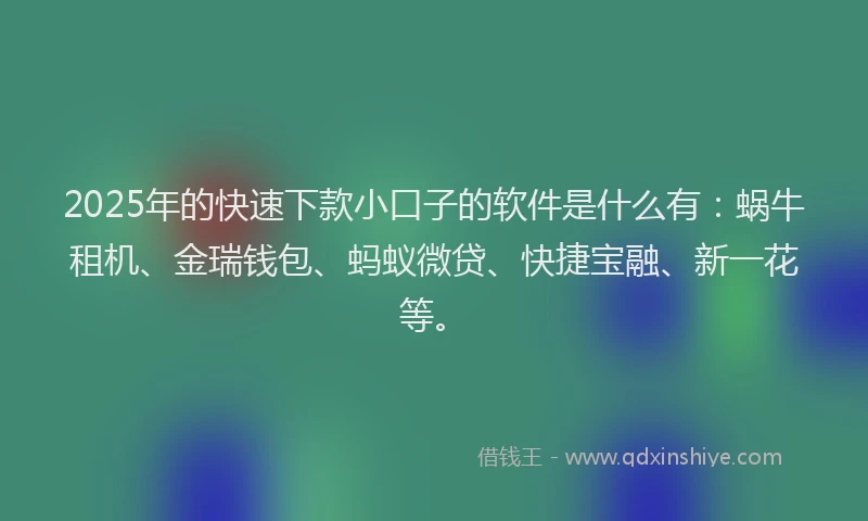 2025年的快速下款小口子的软件是什么有：蜗牛租机、金瑞钱包、蚂蚁微贷、快捷宝融、新一花等。