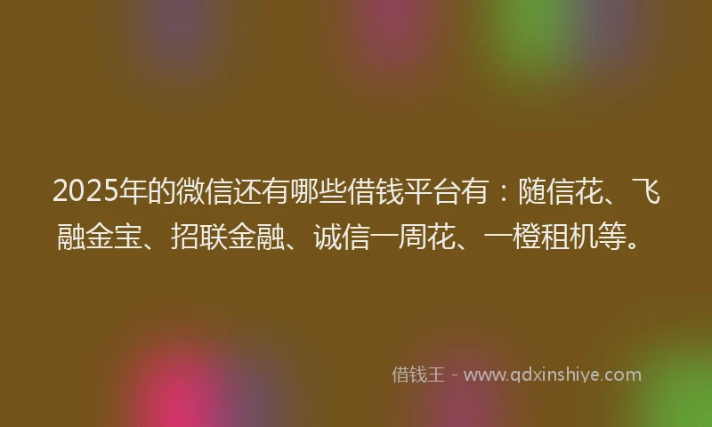2025年的微信还有哪些借钱平台有:随信花、飞融金宝、招联金融、诚信一周花、一橙租机等。