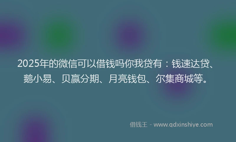 2025年的微信可以借钱吗你我贷有：钱速达贷、鹅小易、贝赢分期、月亮钱包、尔集商城等。