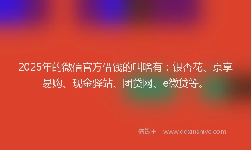 2025年的微信官方借钱的叫啥有：银杏花、京享易购、现金驿站、团贷网、e微贷等。