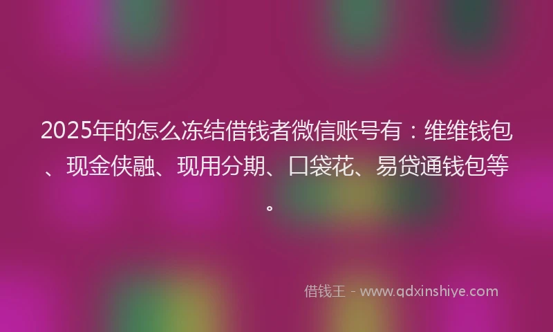 2025年的怎么冻结借钱者微信账号有:维维钱包、现金侠融、现用分期、口袋花、易贷通钱包等。