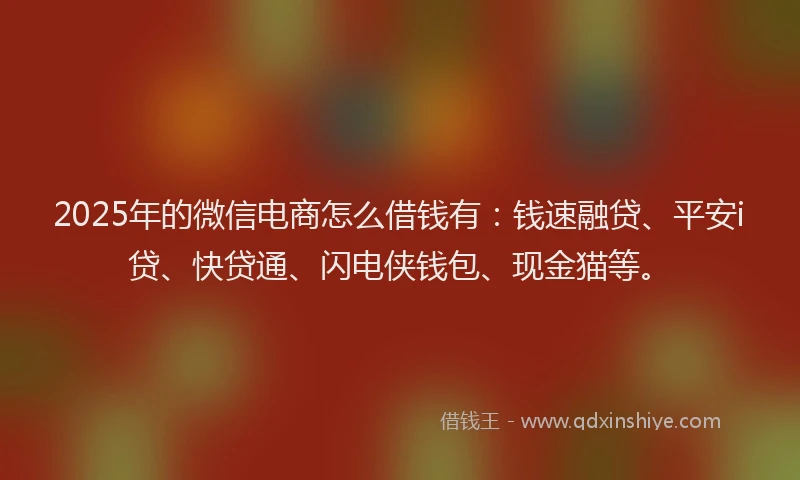 2025年的微信电商怎么借钱有:钱速融贷、平安i贷、快贷通、闪电侠钱包、现金猫等。