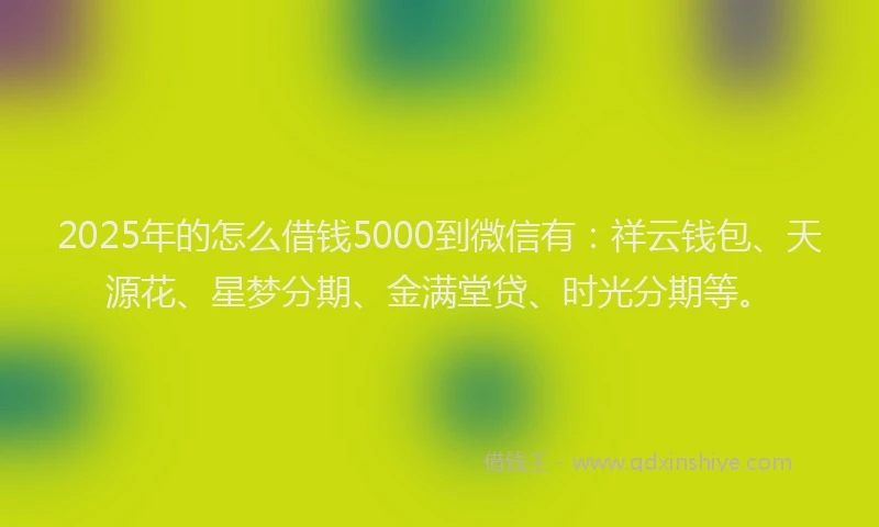 2025年的怎么借钱5000到微信有：祥云钱包、天源花、星梦分期、金满堂贷、时光分期等。