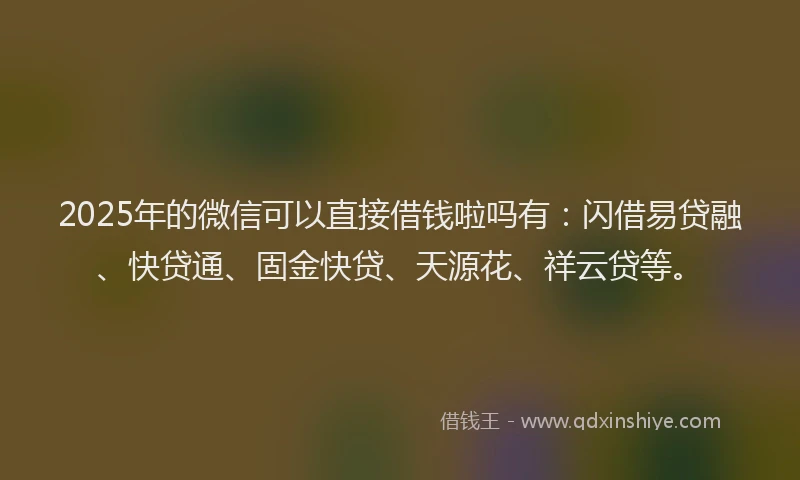 2025年的微信可以直接借钱啦吗有：闪借易贷融、快贷通、固金快贷、天源花、祥云贷等。