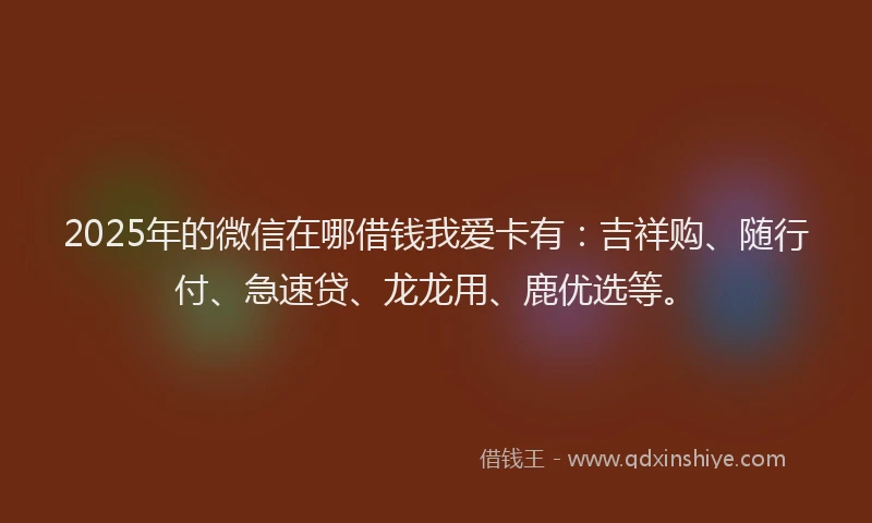 2025年的微信在哪借钱我爱卡有：吉祥购、随行付、急速贷、龙龙用、鹿优选等。