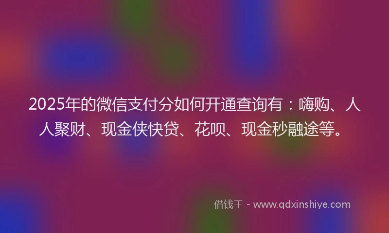 2025年的微信支付分如何开通查询有：嗨购、人人聚财、现金侠快贷、花呗、现金秒融途等。