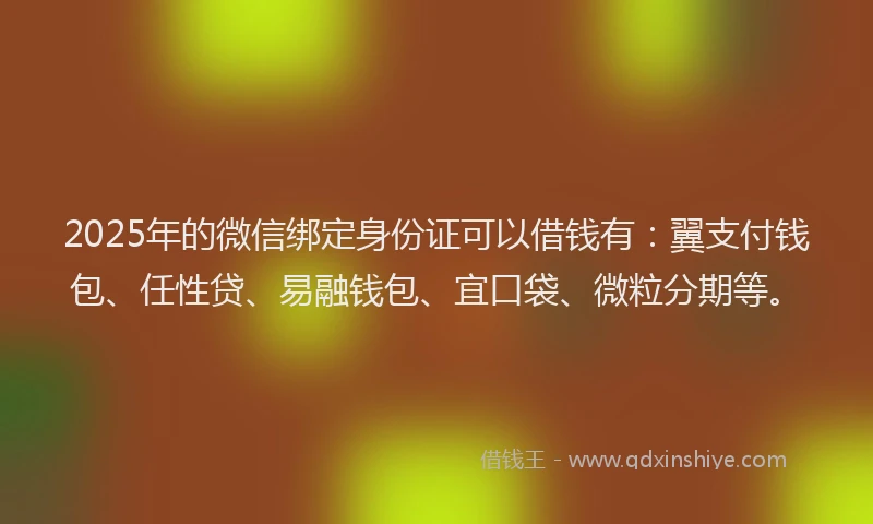 2025年的微信绑定身份证可以借钱有：翼支付钱包、任性贷、易融钱包、宜口袋、微粒分期等。