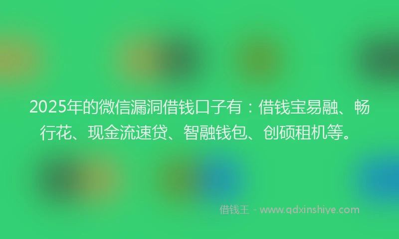 2025年的微信漏洞借钱口子有：借钱宝易融、畅行花、现金流速贷、智融钱包、创硕租机等。