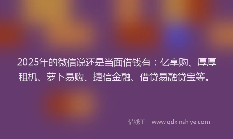2025年的微信说还是当面借钱有：亿享购、厚厚租机、萝卜易购、捷信金融、借贷易融贷宝等。