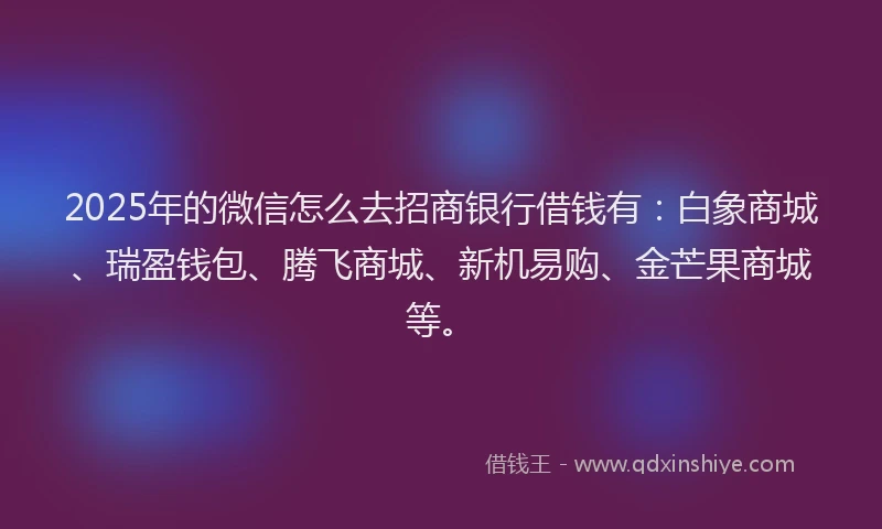 2025年的微信怎么去招商银行借钱有：白象商城、瑞盈钱包、腾飞商城、新机易购、金芒果商城等。