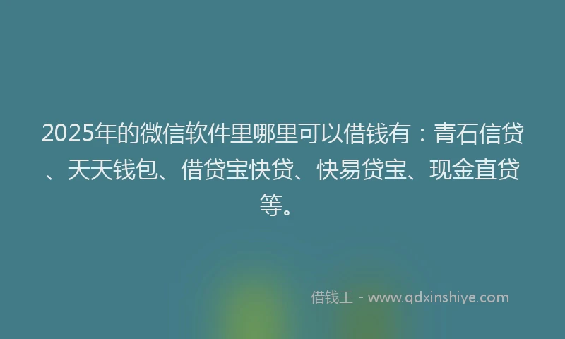 2025年的微信软件里哪里可以借钱有:青石信贷、天天钱包、借贷宝快贷、快易贷宝、现金直贷等。